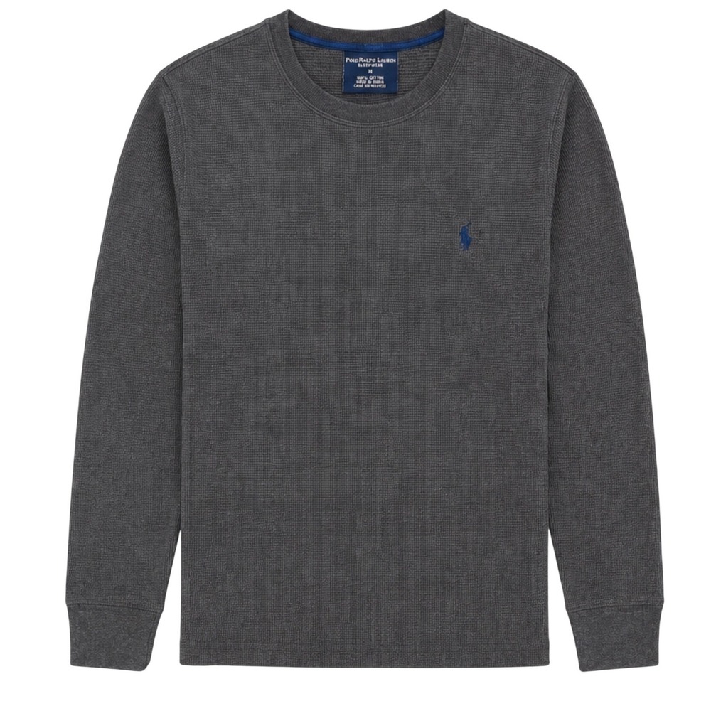 Polo Ralph Lauren Mens Charcoal Grey Waffle Knit Thermal Long Sleeve Shirt Med